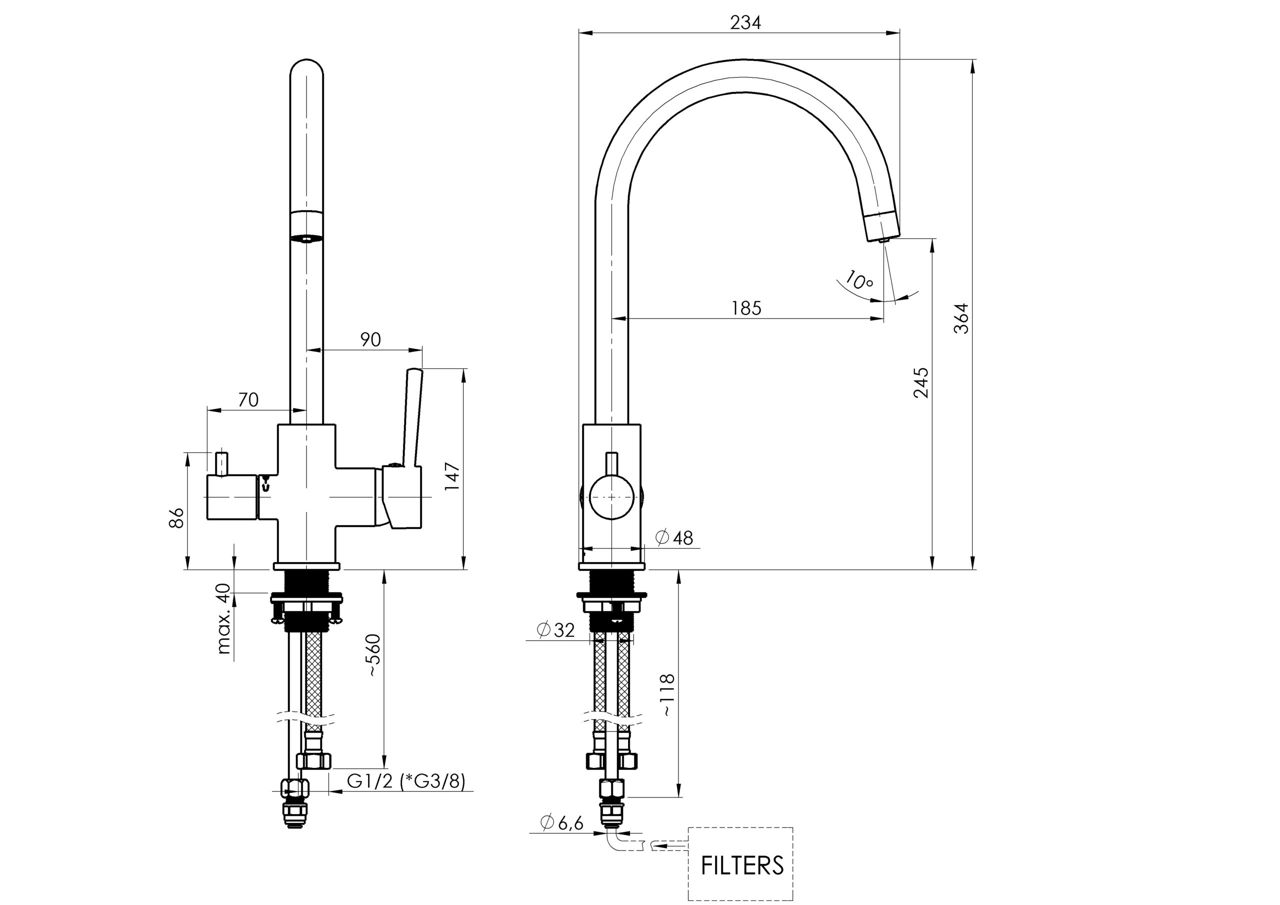 Baterie bucatarie cu conectare filtru RUBINETA ULTRA-32 (1/2) U32008