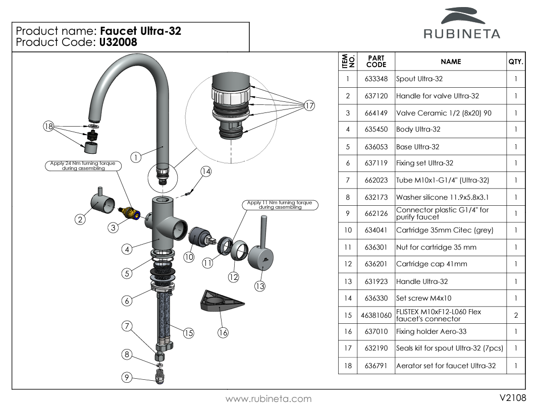 Baterie bucatarie cu conectare filtru RUBINETA ULTRA-32 (1/2) U32008