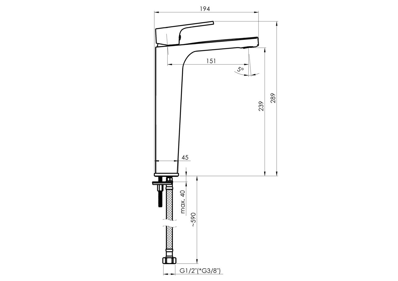 Baterie pentru lavoar XXL RUBINETA Modena-18/D (BK) MDD0068