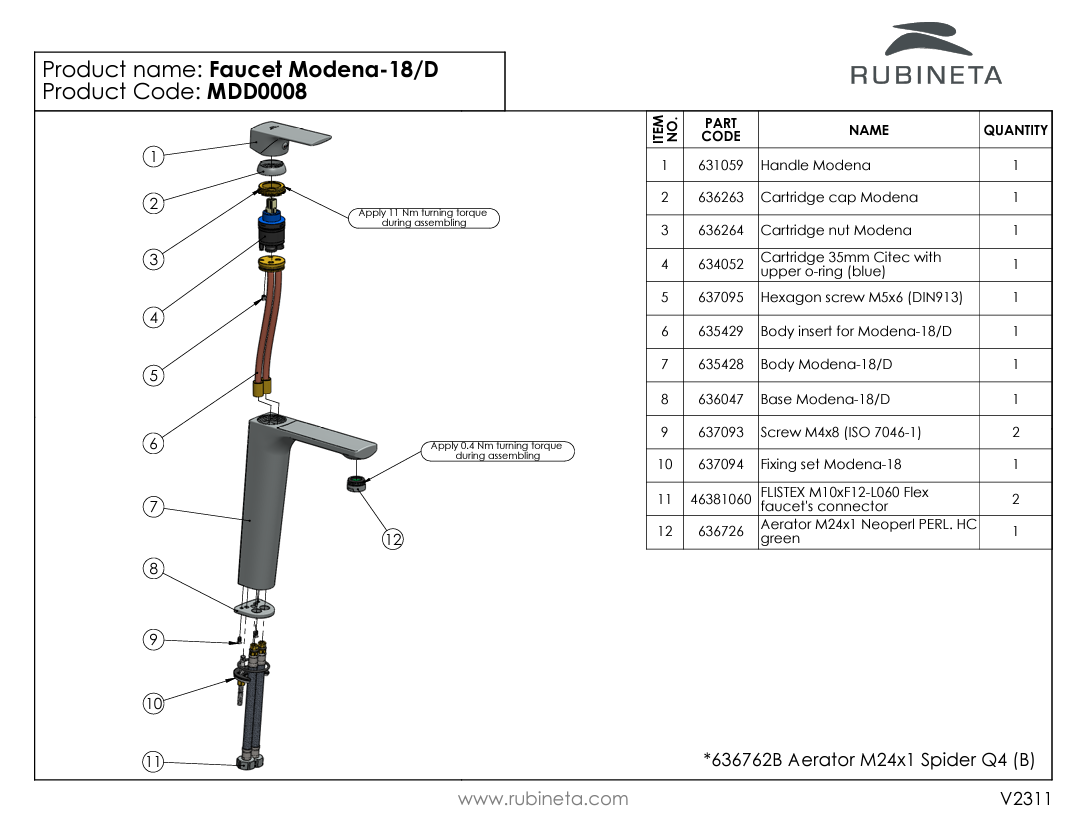 Cмеситель для раковины XXL RUBINETA Modena-18/D MDD0008