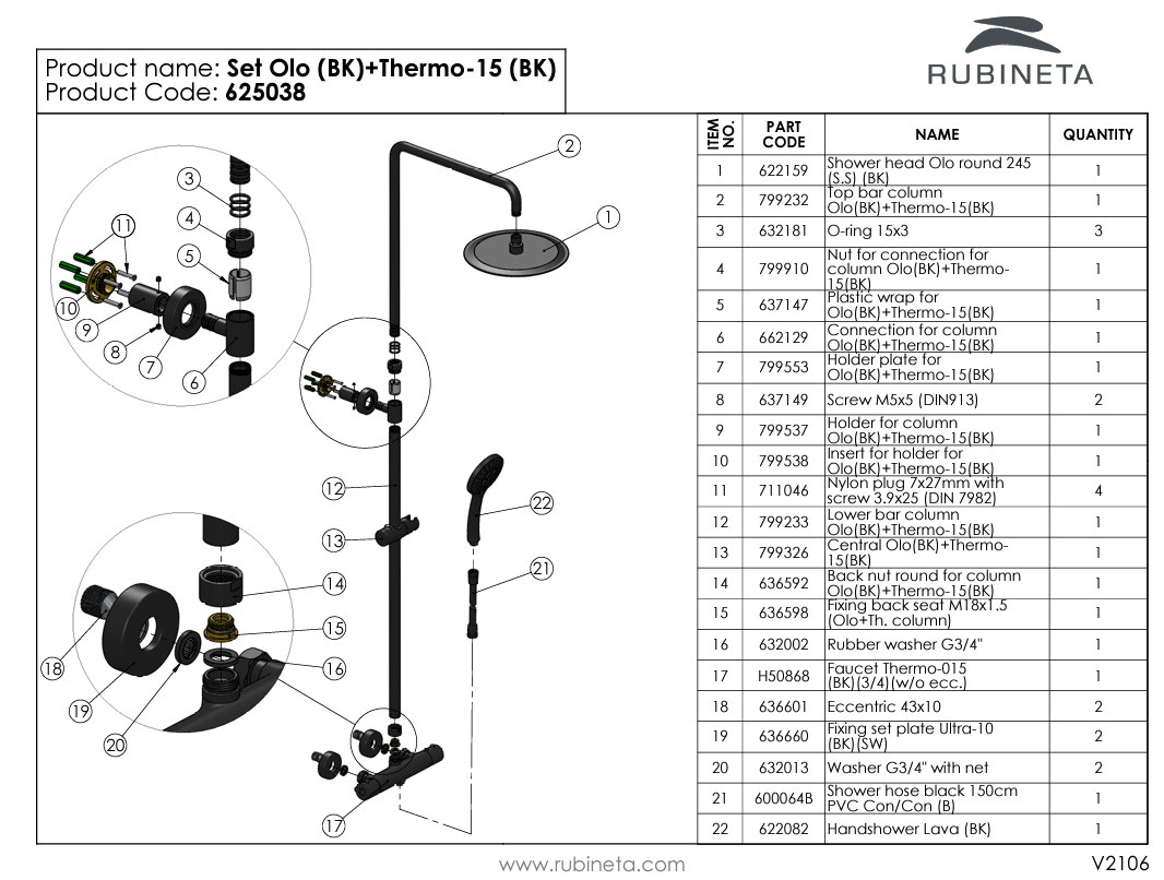 Coloana de dus RUBINETA OLO (BK) + THERMO-15 (BK) 625038