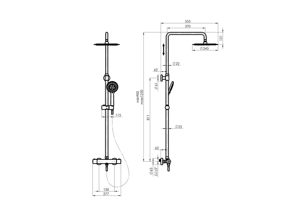 Coloana de dus RUBINETA OLO (BK) + THERMO-15 (BK) 625038