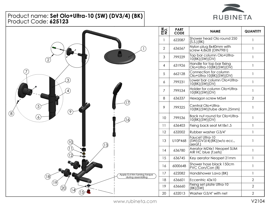 Coloana de dus RUBINETA OLO (BK)+ULTRA-10 (SW) (DV3/4) (BK) 625123