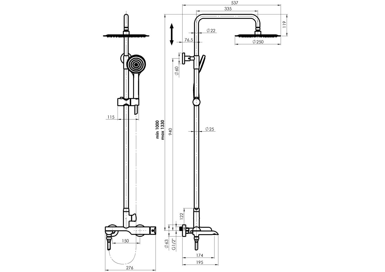 Coloana de dus RUBINETA OLO (BK)+ULTRA-10 (SW) (DV3/4) (BK) 625123