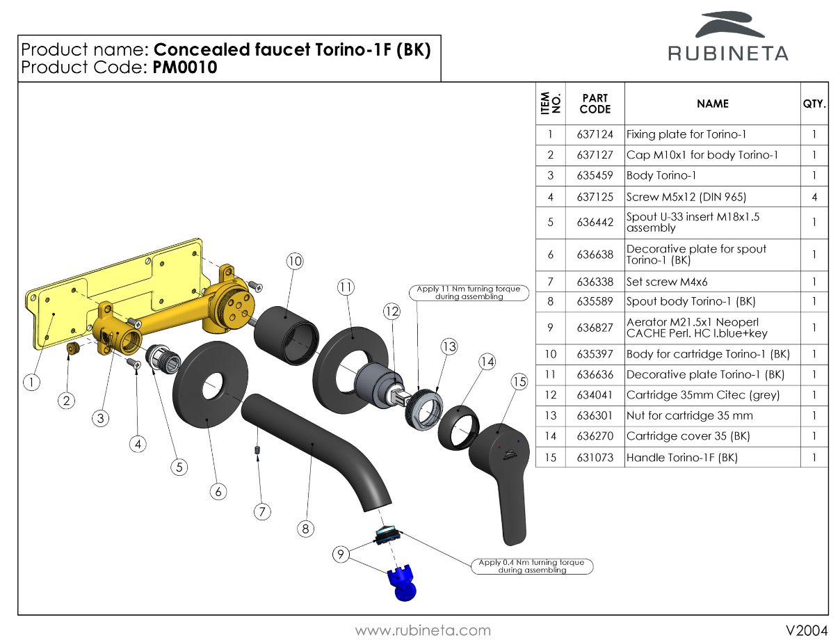 Robinet cu instalare ascunsă RUBINETA Torino-1F (BK) PM0010