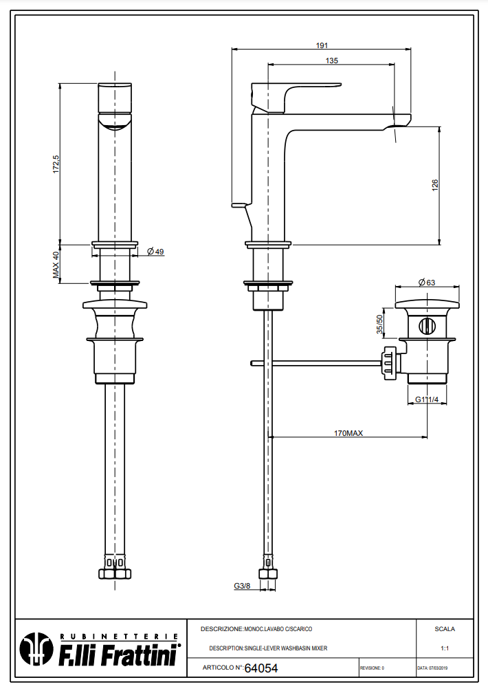 Смеситель для раковины Fratelli Frattini LEA 64054