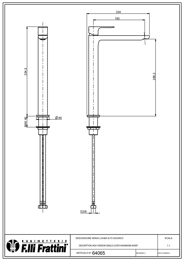 Baterie pentru lavoar Fratelli Frattini LEA 64065