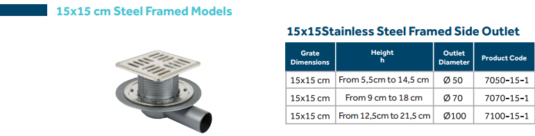 Слив трап для душа Line 14 15x15cm STAINLESS OUTLET