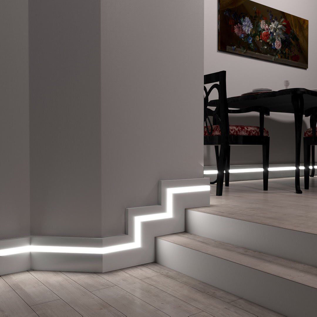 Плинтус Дюрополимер Белый LED 17/80 C 2000x80x14mm