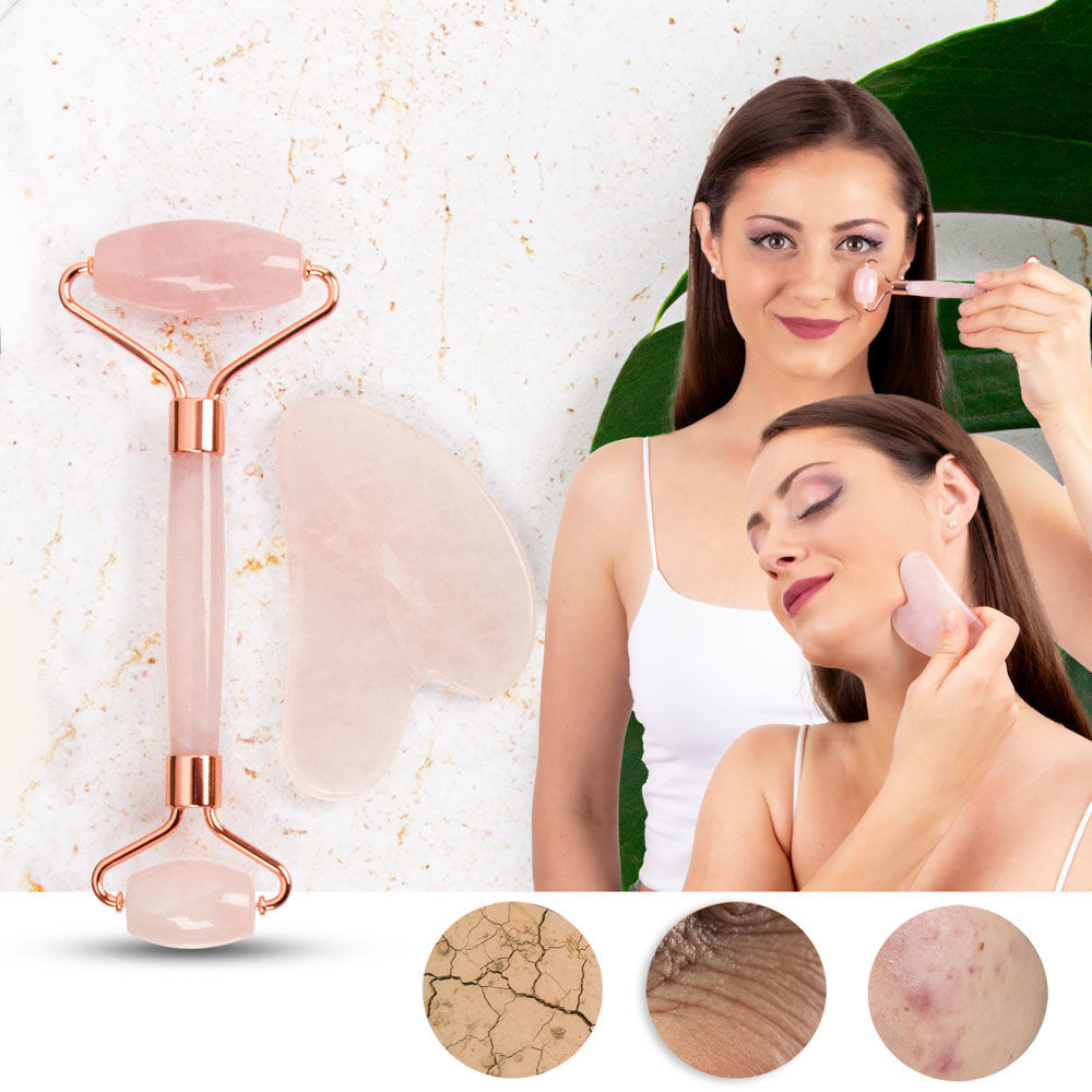 Set masaj pt fata (rola si guasha din quart roz) inSPORTline Rosado 23006 (5978)
