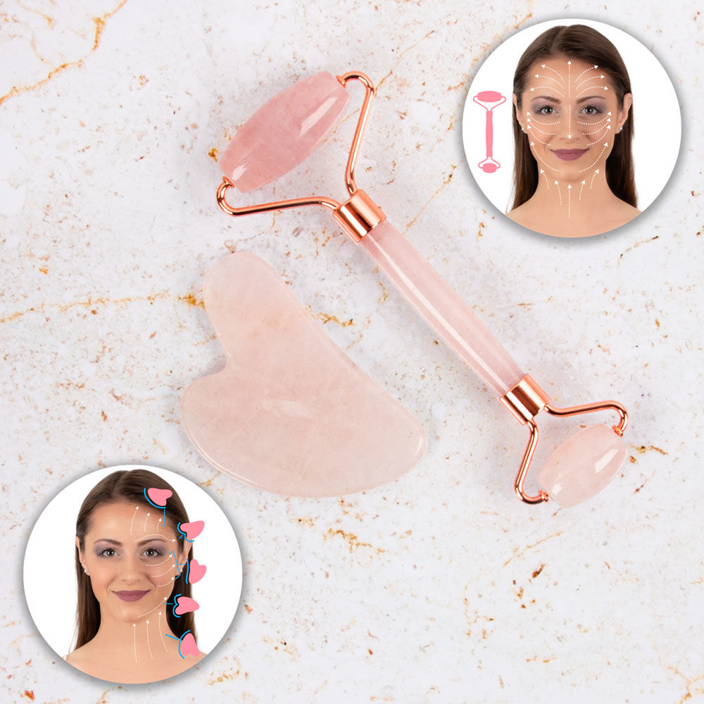 Set masaj pt fata (rola si guasha din quart roz) inSPORTline Rosado 23006 (5978)