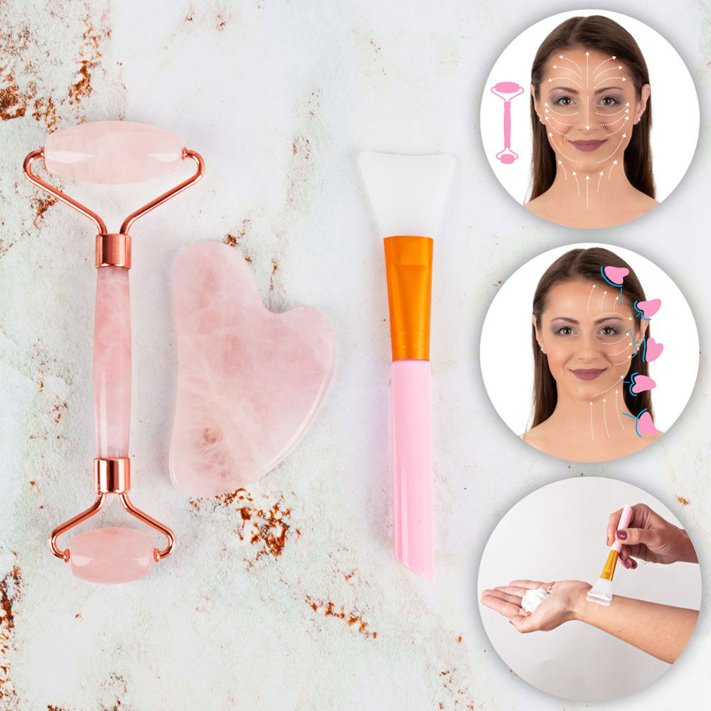 Set masaj pt fata din quart roz (3 buc.) inSPORTline Rosada Pro 23008 (8121)