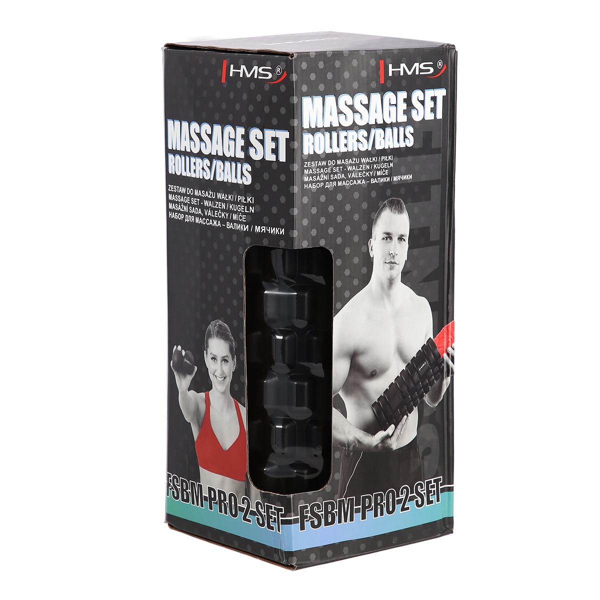 Set 4-in-1: rol yoga pilates (2 buc., 33x14 cm si 30x10 cm) + 2 minge masaj HMS FSBM PRO 2 17-39-102 (4146)