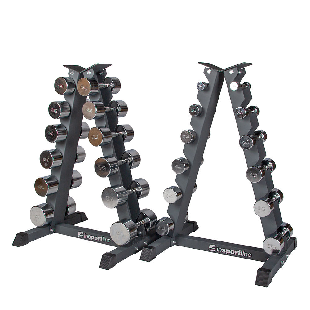 Set gantere cu 2 suporturi (12 pereche de la 1 pana la 14 kg) inSPORTline Crossteel IN2137-SADA