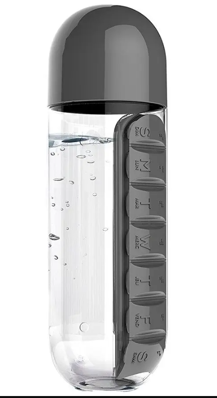 Sticla pt apa din plastic  cu organizator pastile 600 ml 188-1 (10560)