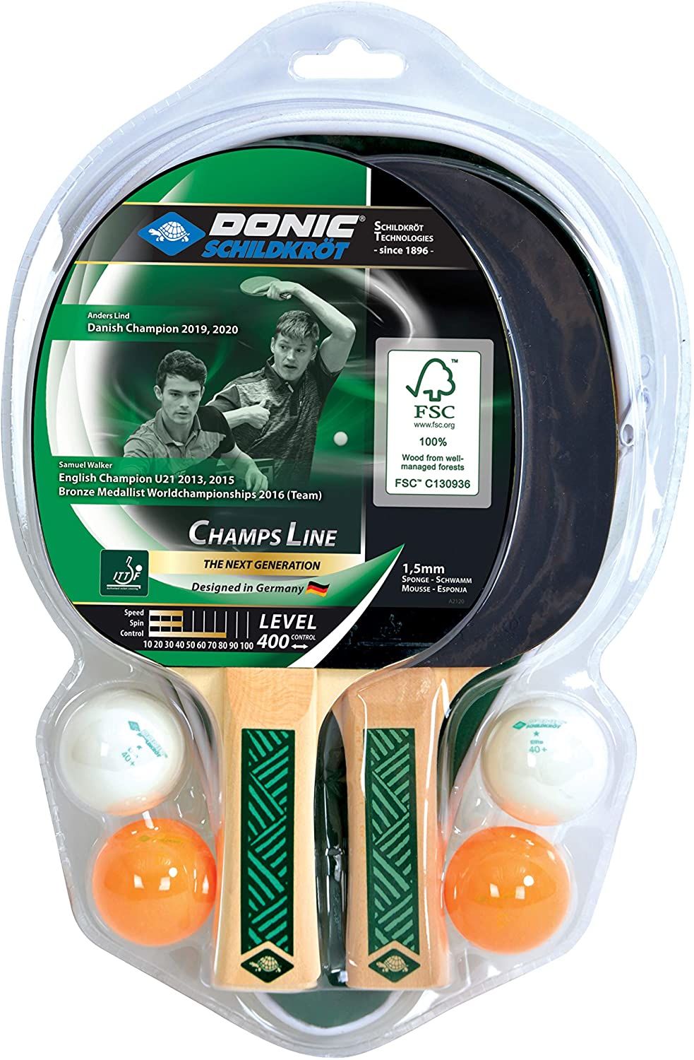 Set pt tenis de masa (2 palete + 4 mingi + 2 huse) Donic Champs 400 / 788498 (5390)