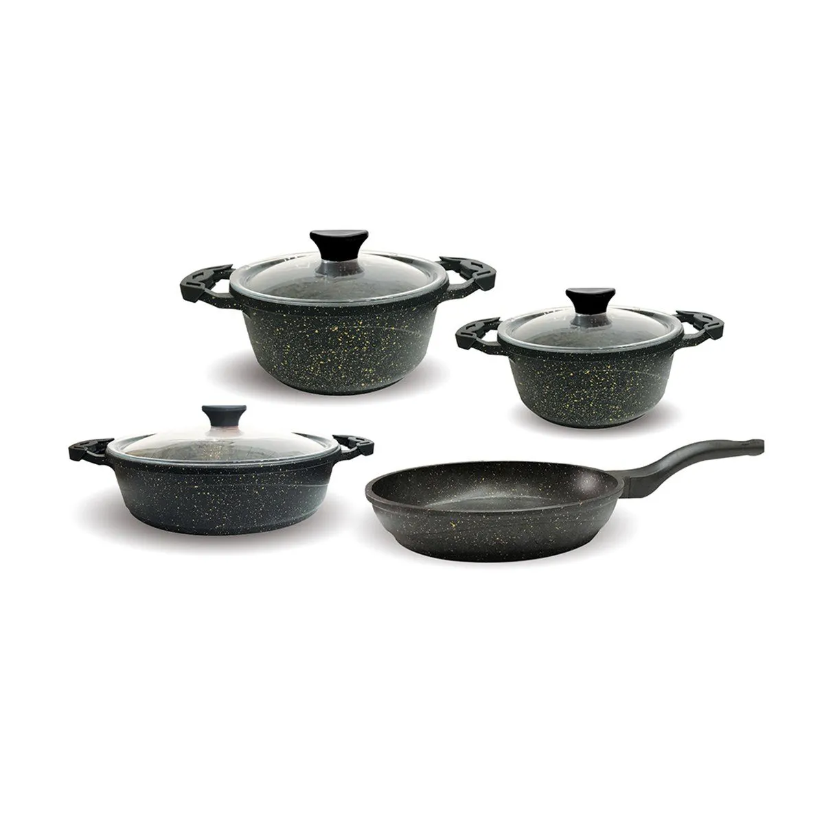 Set 7 buc, cratiţe 20,24,26 cm, tigaie 26 cm, granit