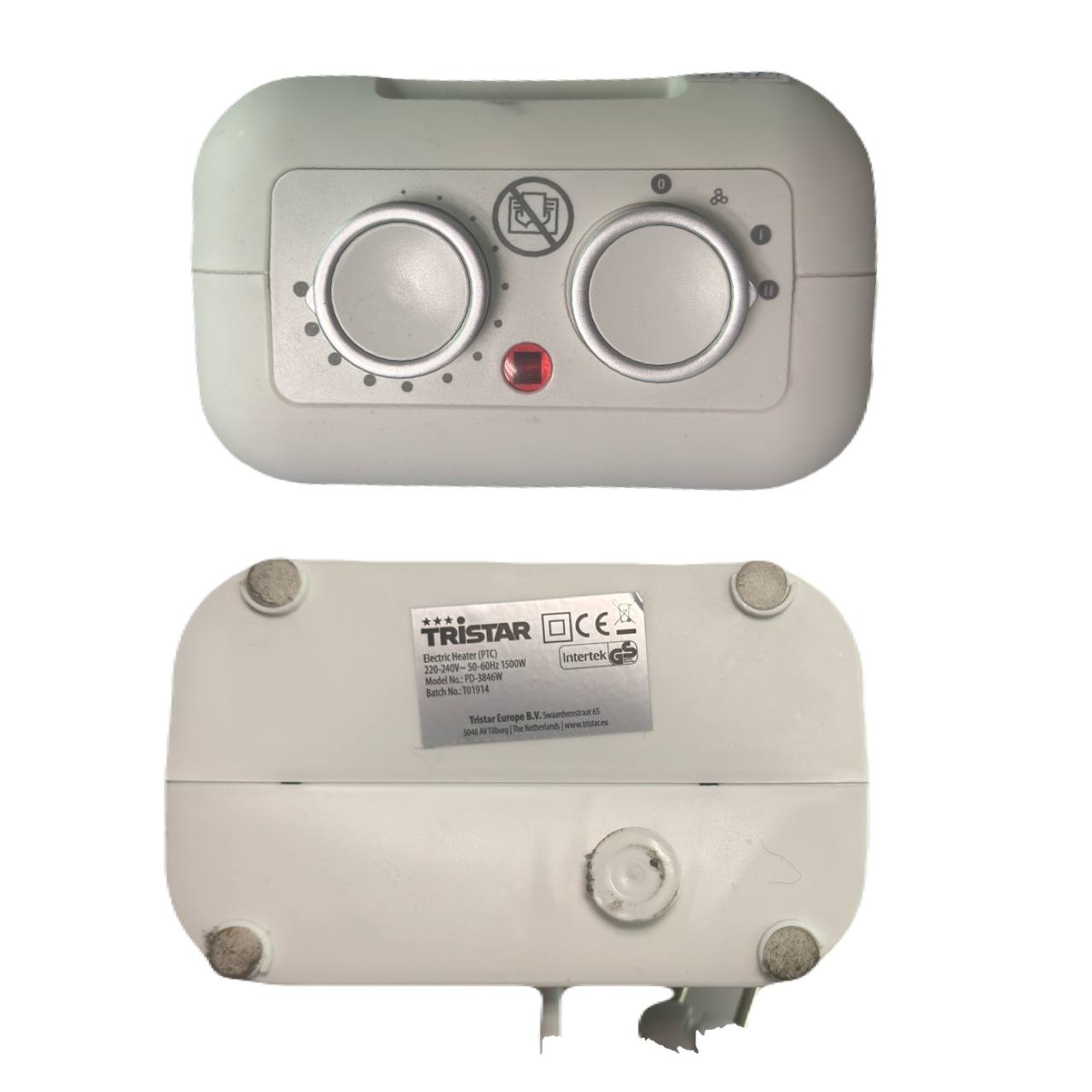 Incalzitor cu ventilator ceramic, Tristar PD-3846W, 1500W, alb, 16x20x11cm