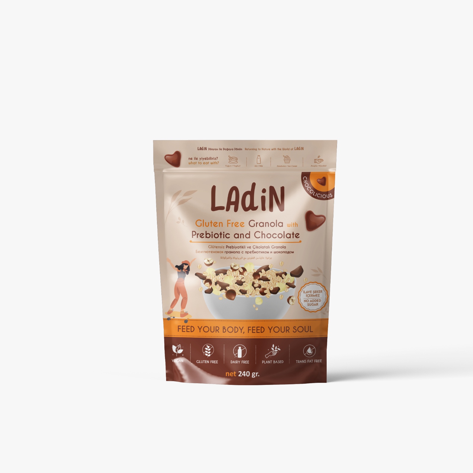 Granola fără glutăn cu prebiotic și ciocolată 240gr