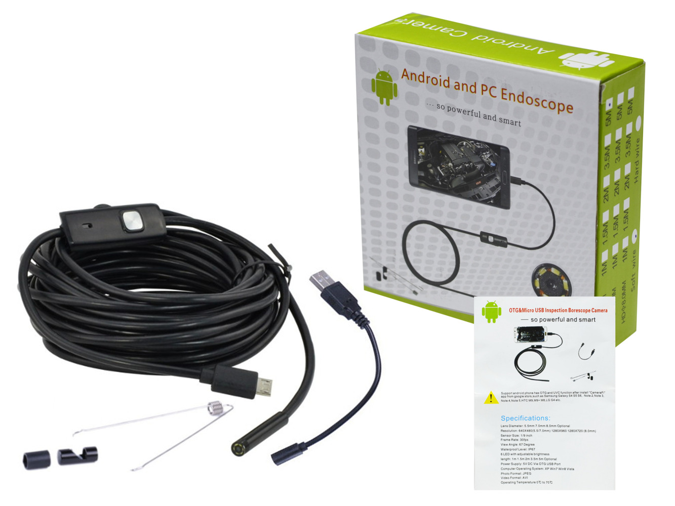 Эндоскоп для Android и PC (HD-камера и гибкий USB-шнур)