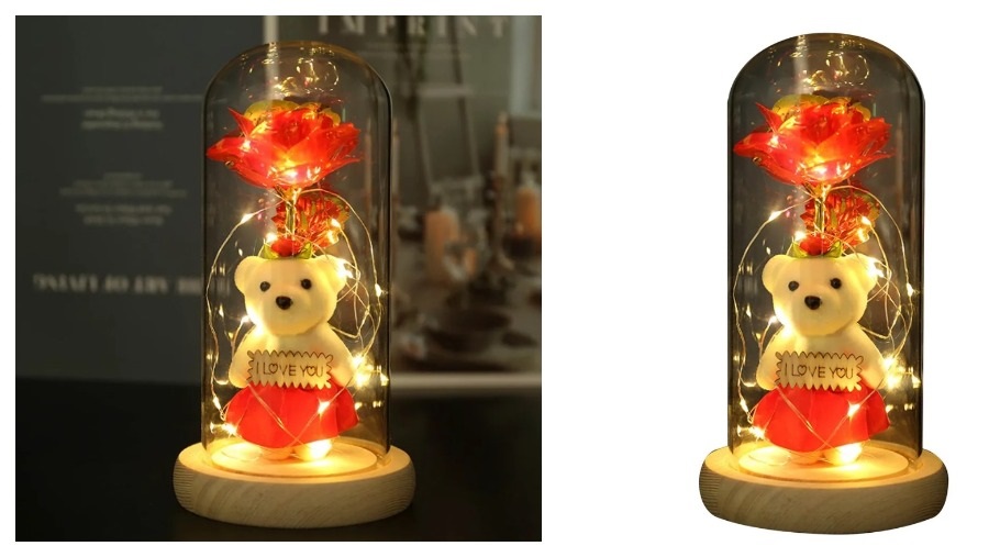 Trandafir criogenat cu iluminare LED Rosu cu jucarie (S19/P3)