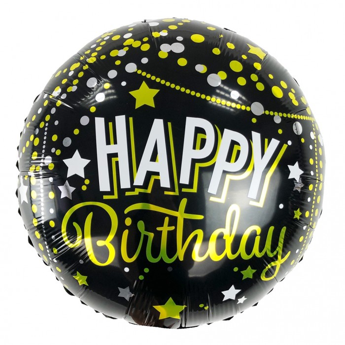 Фольгированный шар с рисунком Happy Birthday Black