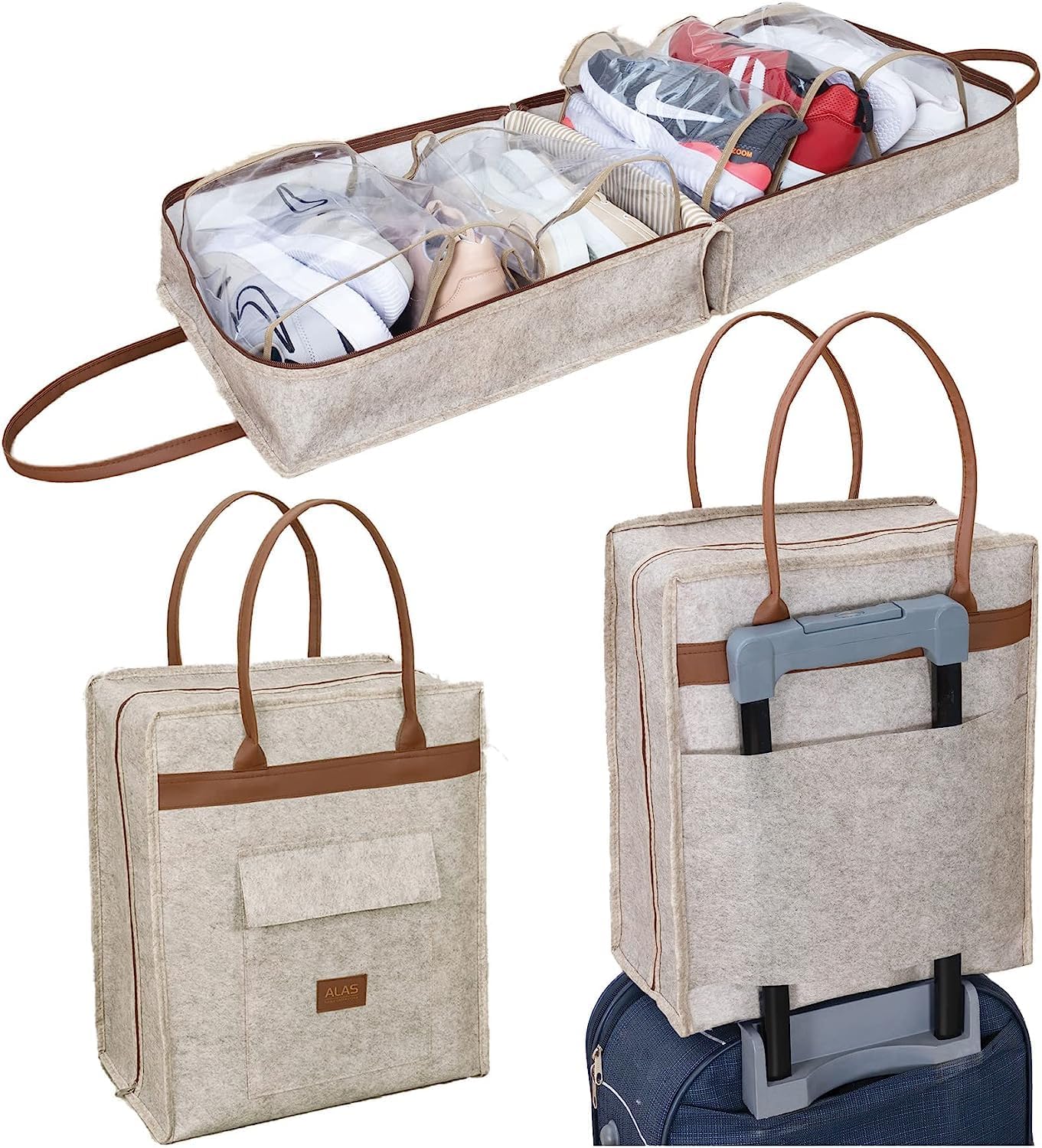Сумка для обуви Felt Styles с кожаными ручками 35X22X40 см Бежевый