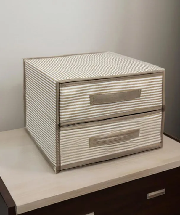 Cutie de depozitare pliabilă cu 2 sertare 31x22x30 cm Bej