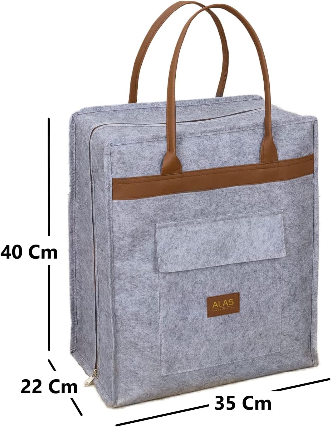 Сумка для обуви Felt Styles с кожаными ручками 35X22X40 см Серый