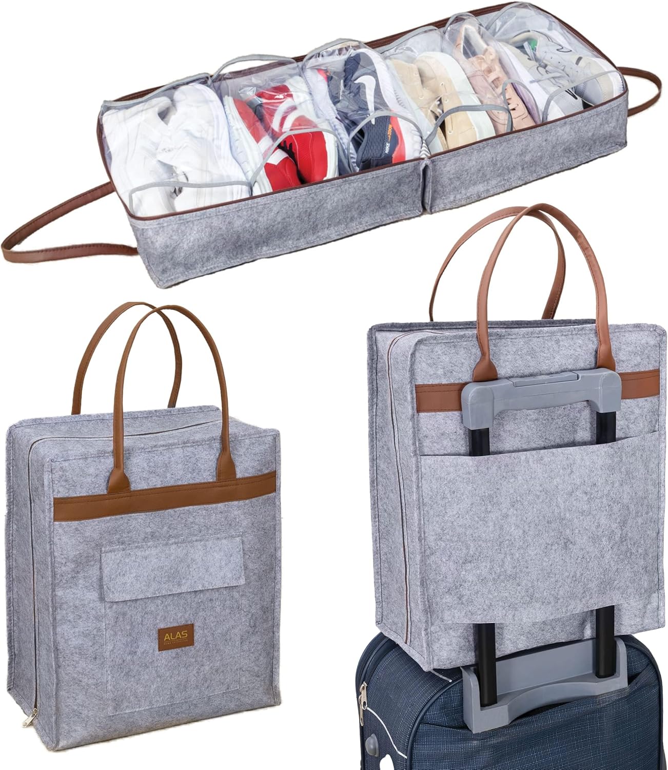 Сумка для обуви Felt Styles с кожаными ручками 35X22X40 см Серый