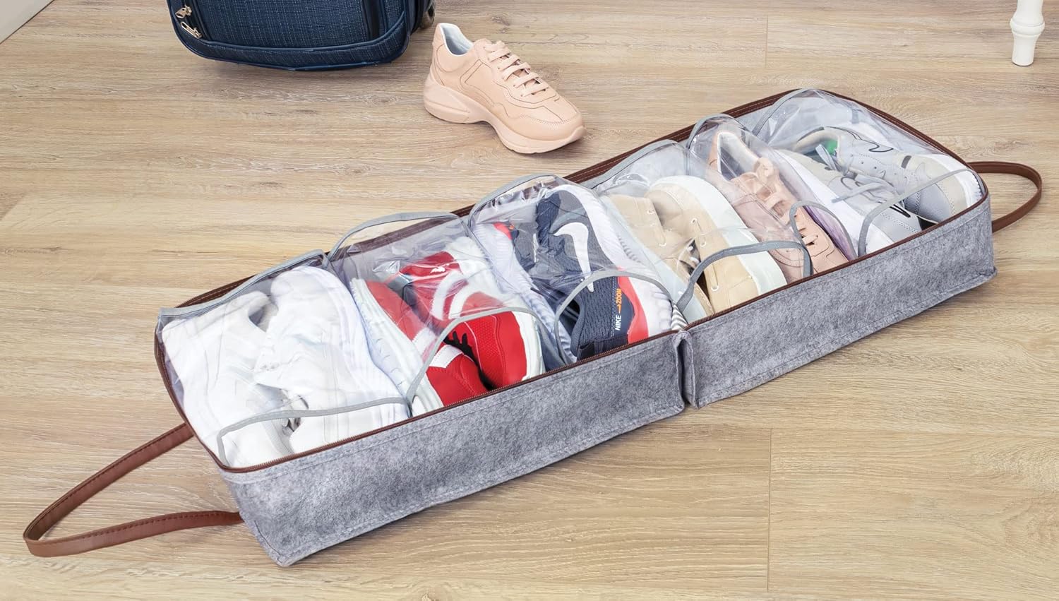 Сумка для обуви Felt Styles с кожаными ручками 35X22X40 см Серый