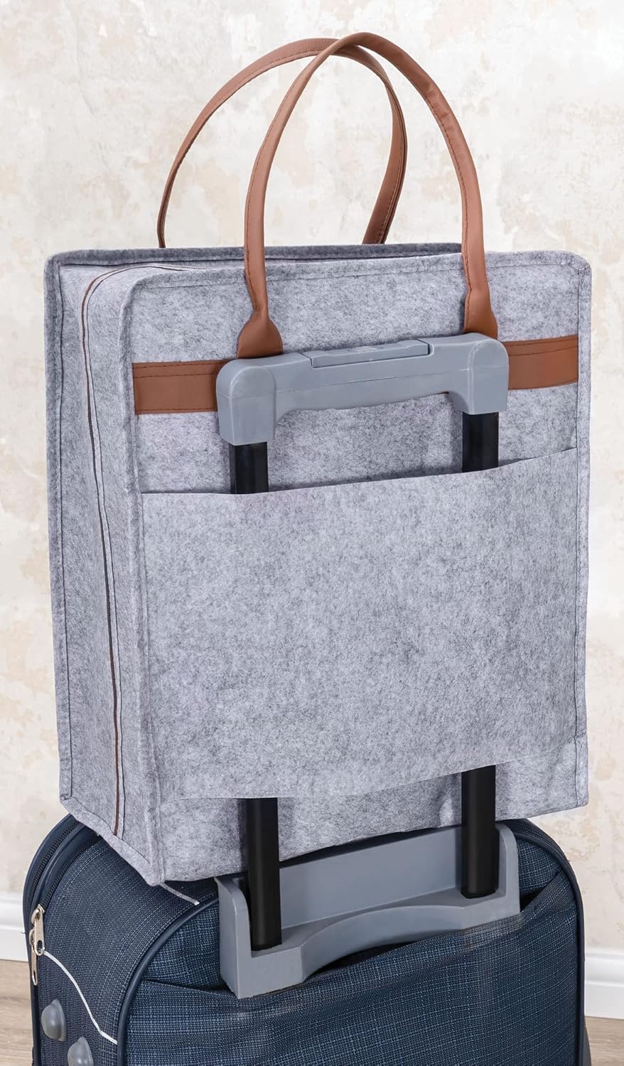 Сумка для обуви Felt Styles с кожаными ручками 35X22X40 см Серый