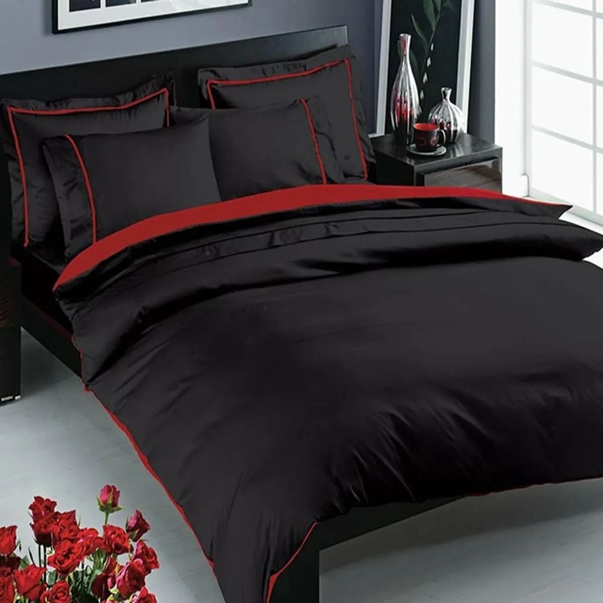 Set lenjerie de pat satin delux 2 TAC NEGRU