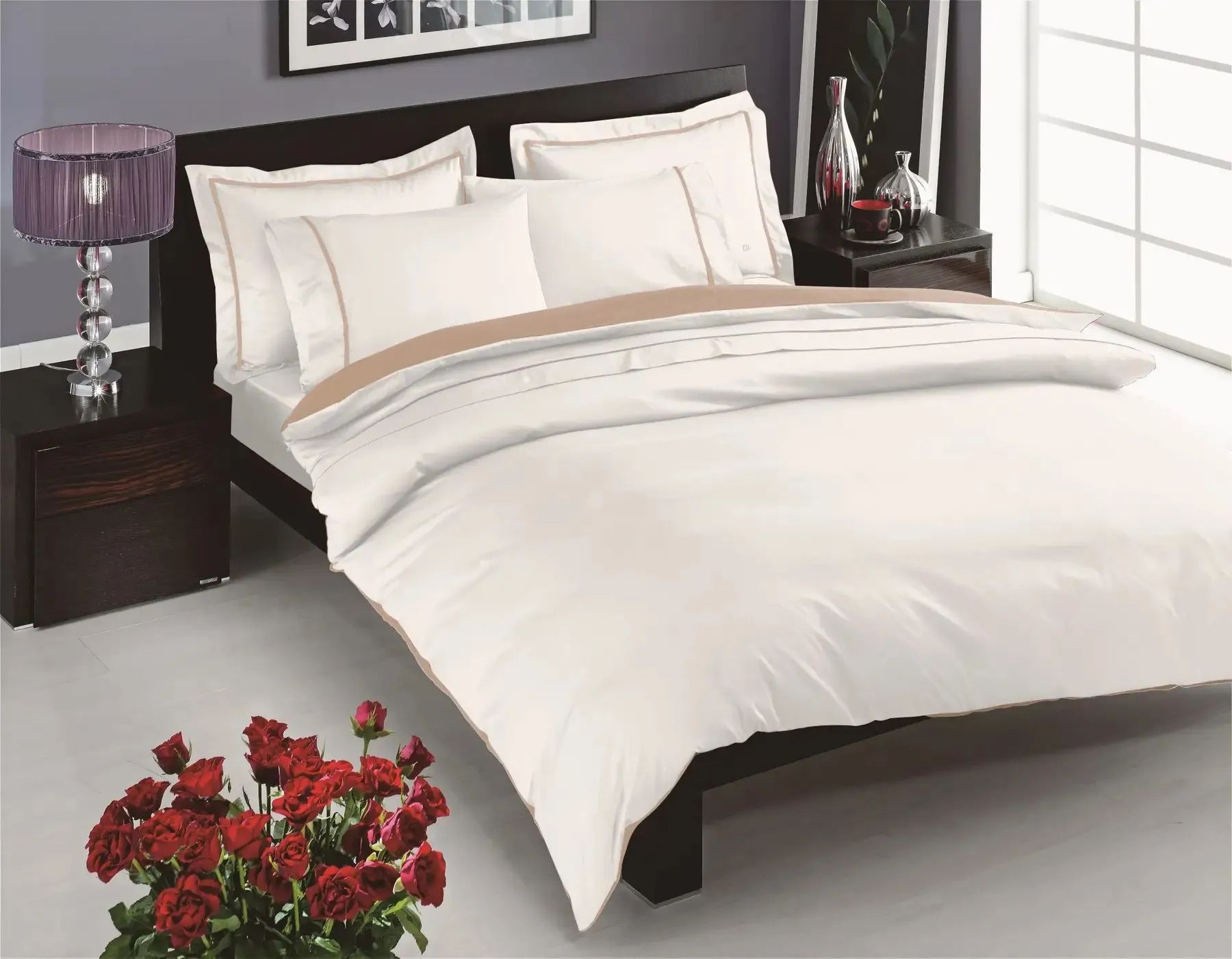 Set lenjerie de pat satin delux 2 TAC ECRU