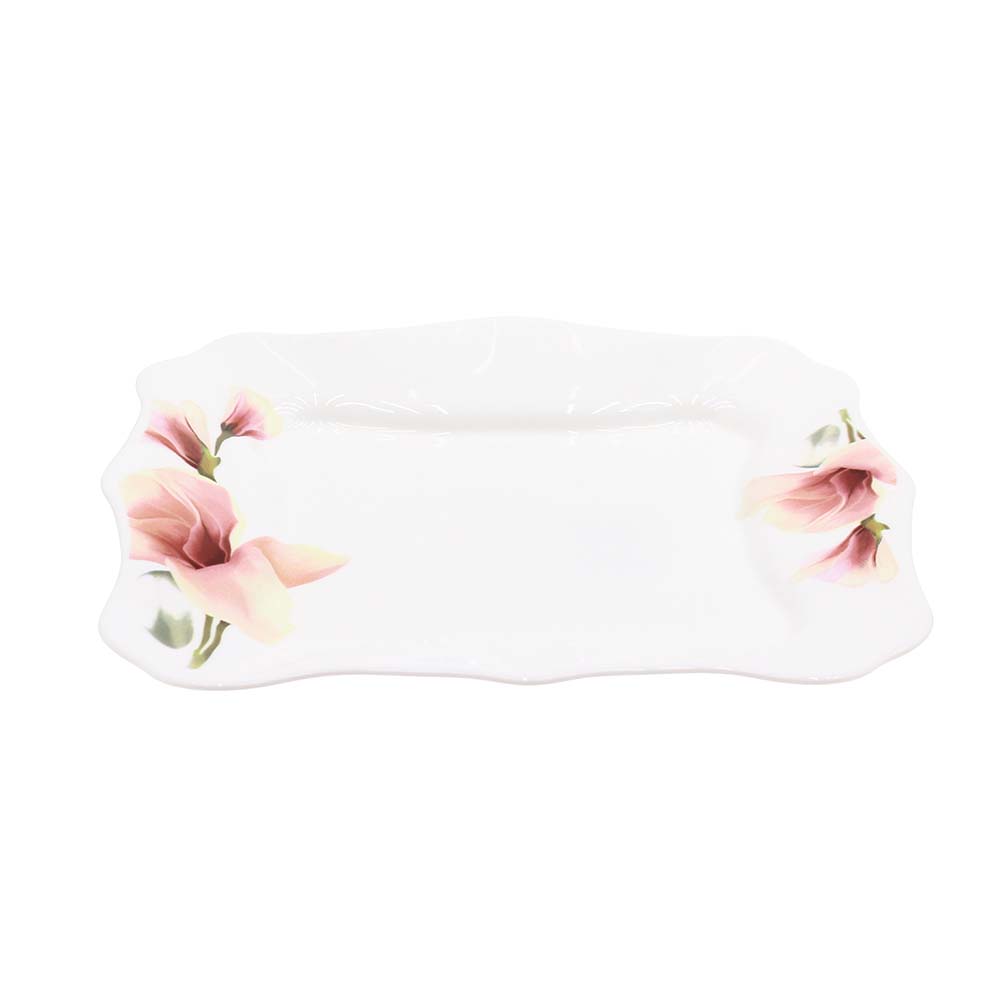 🍽 Farfurie de Servire din Ceramică – Alb cu Desen Elegant