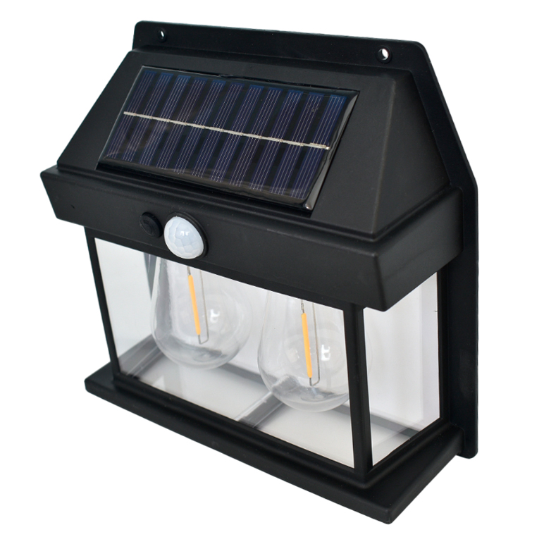 Lanterna Neagră cu Acumulator – Panou Solar și Senzor de Mișcare