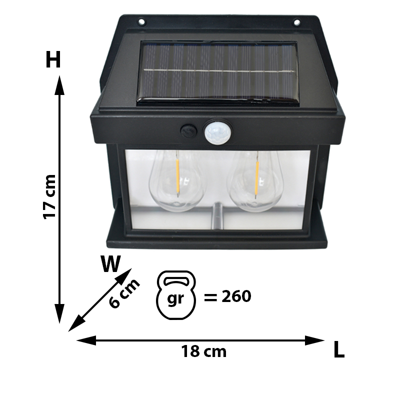 Lanterna Neagră cu Acumulator – Panou Solar și Senzor de Mișcare
