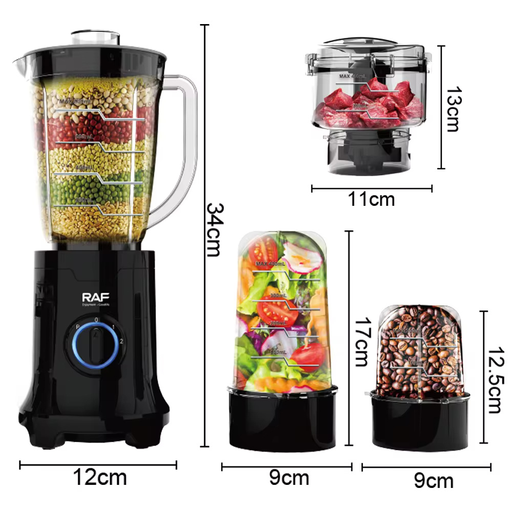 Blender RAF Negru 4 în 1, 400W, 5 accesorii – Putere și versatilitate în bucătărie