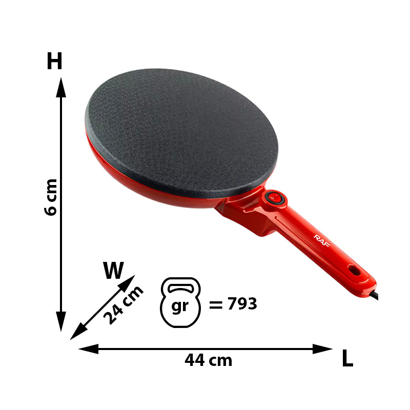 Plită Electrică pentru Clătite RAF R5210, 800W, Diametru 24 cm, Acoperire Antiaderentă - Roșie cu Alb