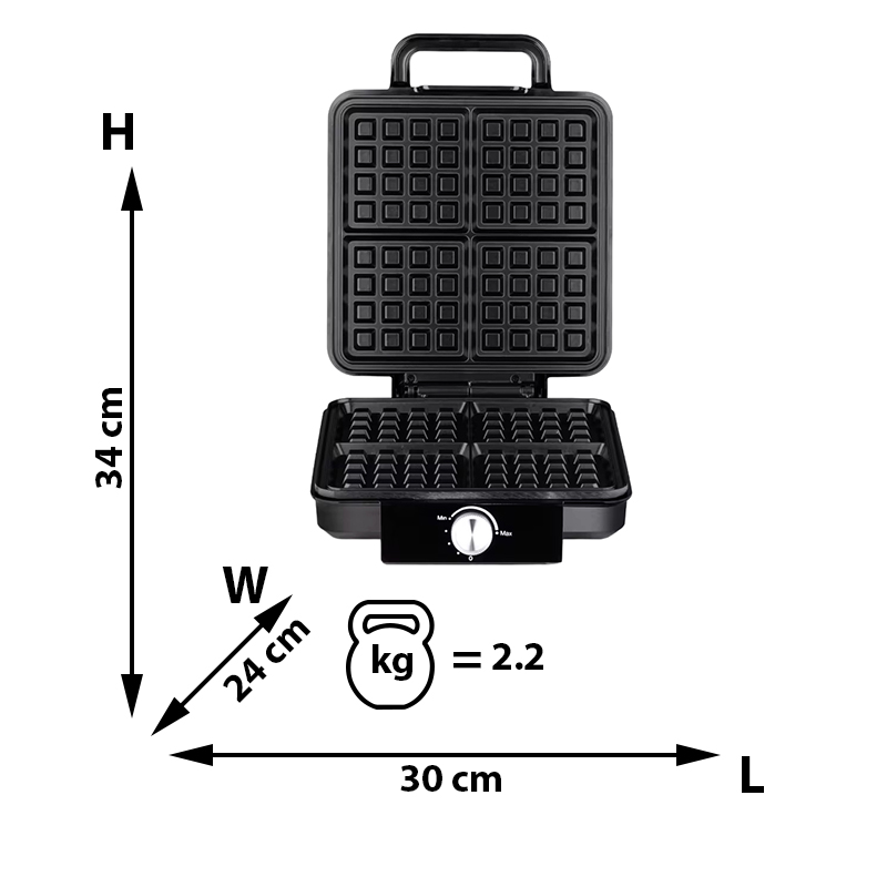 Aparat de vafe RAF 1500 W, Negru