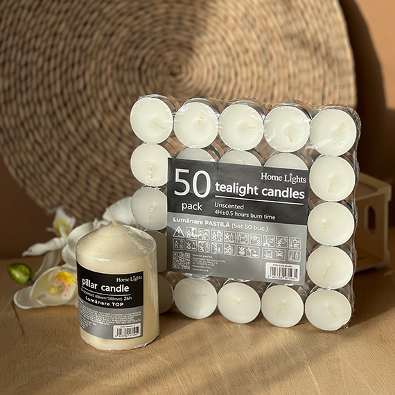 🕯️ Set Lumânări PASTILA 50 Bucăți, Albe – Eleganță și Lumină 🕯️
