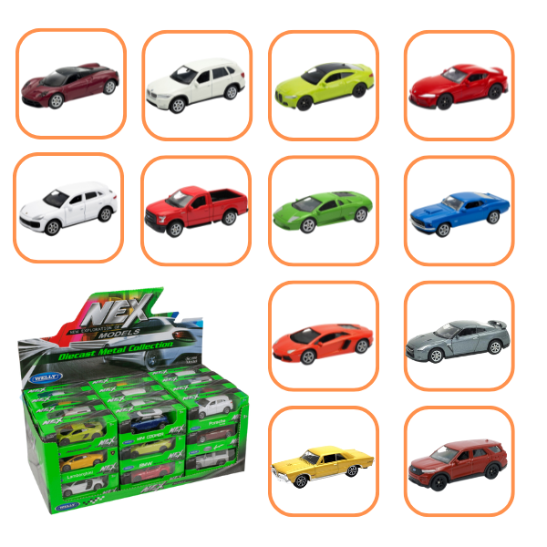 Mașini metalice de colecție 1:60 Welly – Set cu 12 modele, detalii realiste