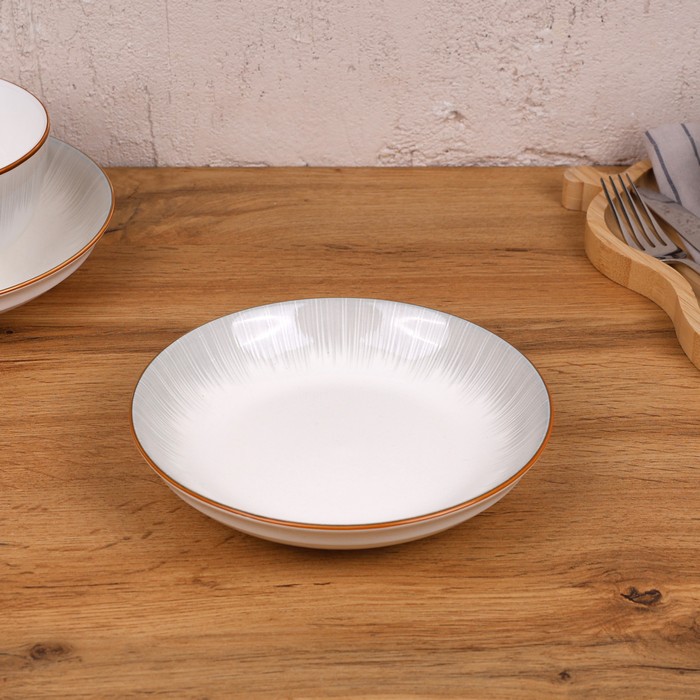 Farfurie Adâncă GS, Ceramică, 17.7 cm, Alb/Gri/Coral – Farfurie elegantă și practică