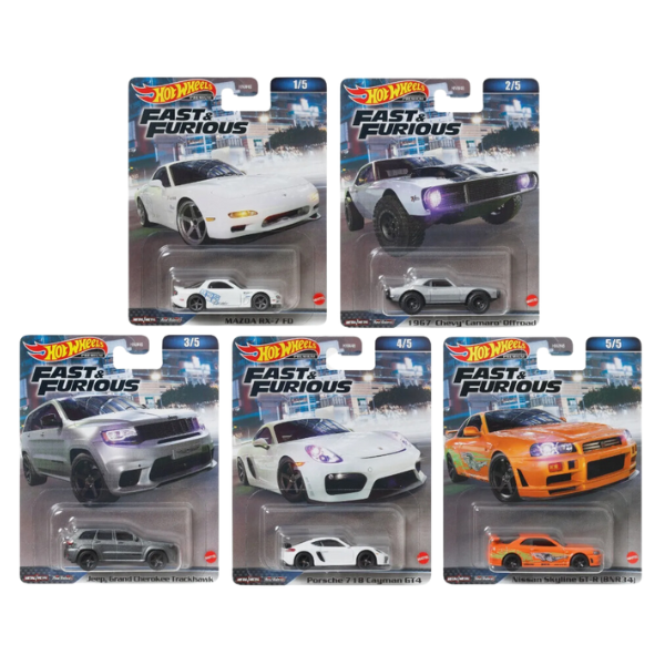 Hot Wheels Premium Fast & Furious – Set 5 Mașini 1/64 | Cadou ideal pentru copii și colecționari