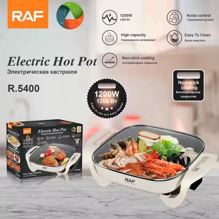 Aparat Electric pentru Gătit RAF R5400, 1200W, Capacitate 5L, Design Bej, 43x30x13cm