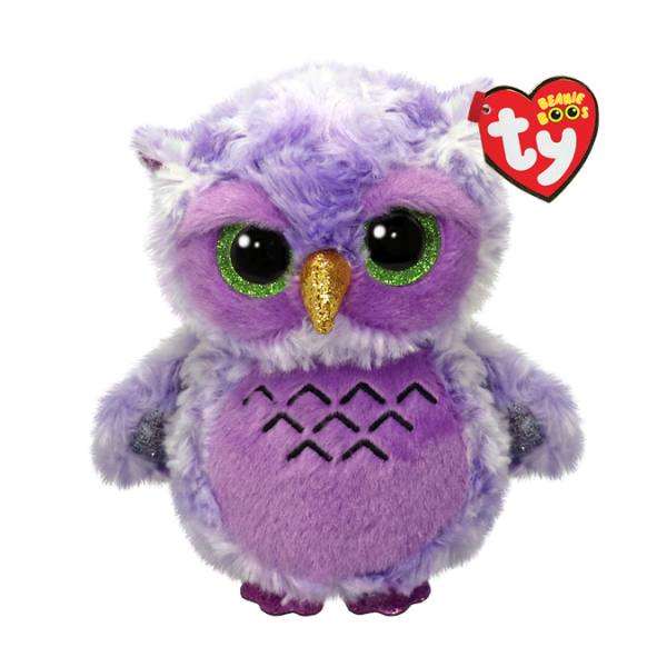 Bufnița violetă Owlivia 15 cm Beanie Boos – Mângâiere și Lumină Nocturnă