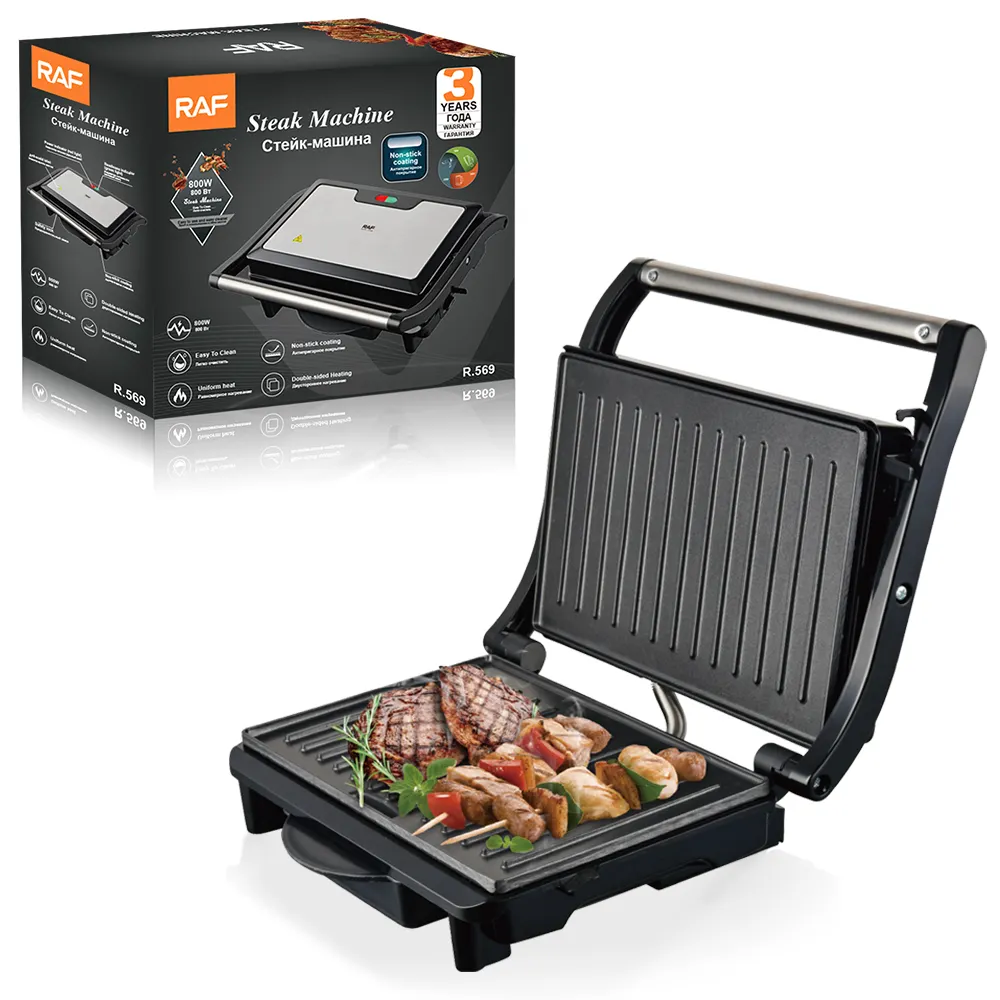 Sandwich Maker și Grill Electric RAF R.569 – 800W cu Acoperire Antiaderentă și Control al Temperaturii