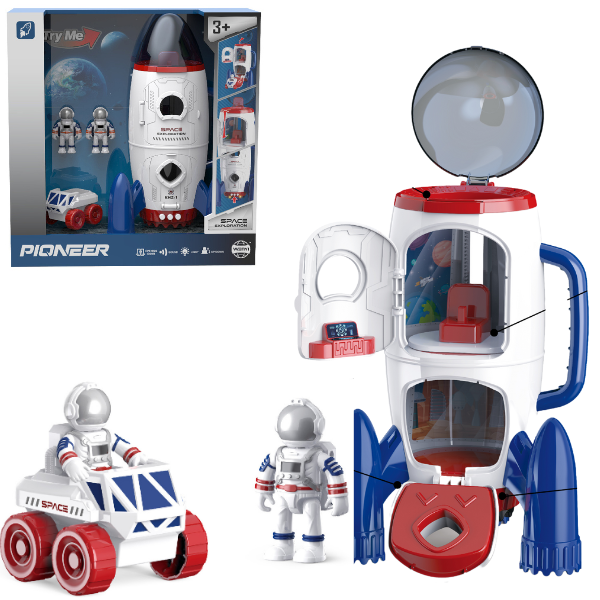 Rachetă cu efecte de lumină și sunet – Set cu figurine astronauți și rover lunar
