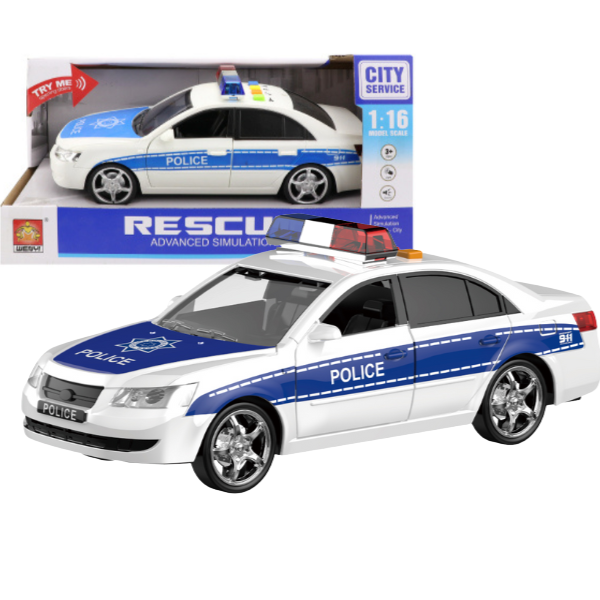 Mașină de Poliție 1:16 cu Inerție, Efecte Luminoase și Sonore – Jucărie Interactivă