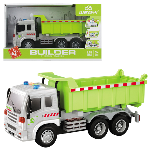 Camion de Gunoi Ecologic 1:16 WY311B cu Fricțiune, Lumini și Sunete – Jucărie Realistă pentru Copii